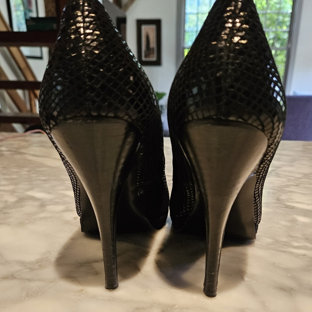 Black Snakeskin Open Toe Platform Pump - image 3